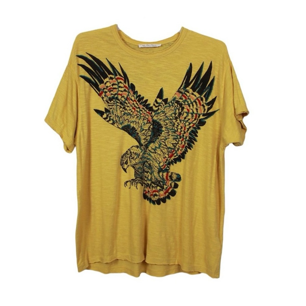 We The Free Mustard Yellow Embroidered Eagle T-shirt